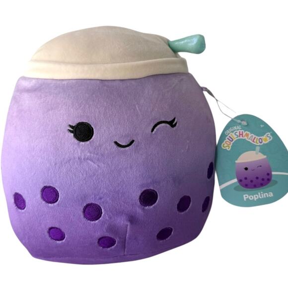 SQUISHMALLOWS Plush Poplina Boba Tea 8" Wink Purple Bubbles Straw Kelly Toy Tags - Picture 1 of 4